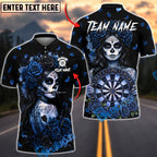 BlueJose Darts Sugar Skull Rose Gothic Dartboard Art Personalized Name, Team Name Unisex Shirt (4 Colors)