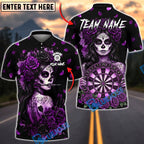 BlueJose Darts Sugar Skull Rose Gothic Dartboard Art Personalized Name, Team Name Unisex Shirt (4 Colors)