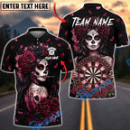 BlueJose Darts Sugar Skull Rose Gothic Dartboard Art Personalized Name, Team Name Unisex Shirt (4 Colors)