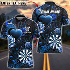BlueJose Darts Love Heart & Rose Gothic Design Personalized Name, Team Name Unisex Shirt (4 Colors)