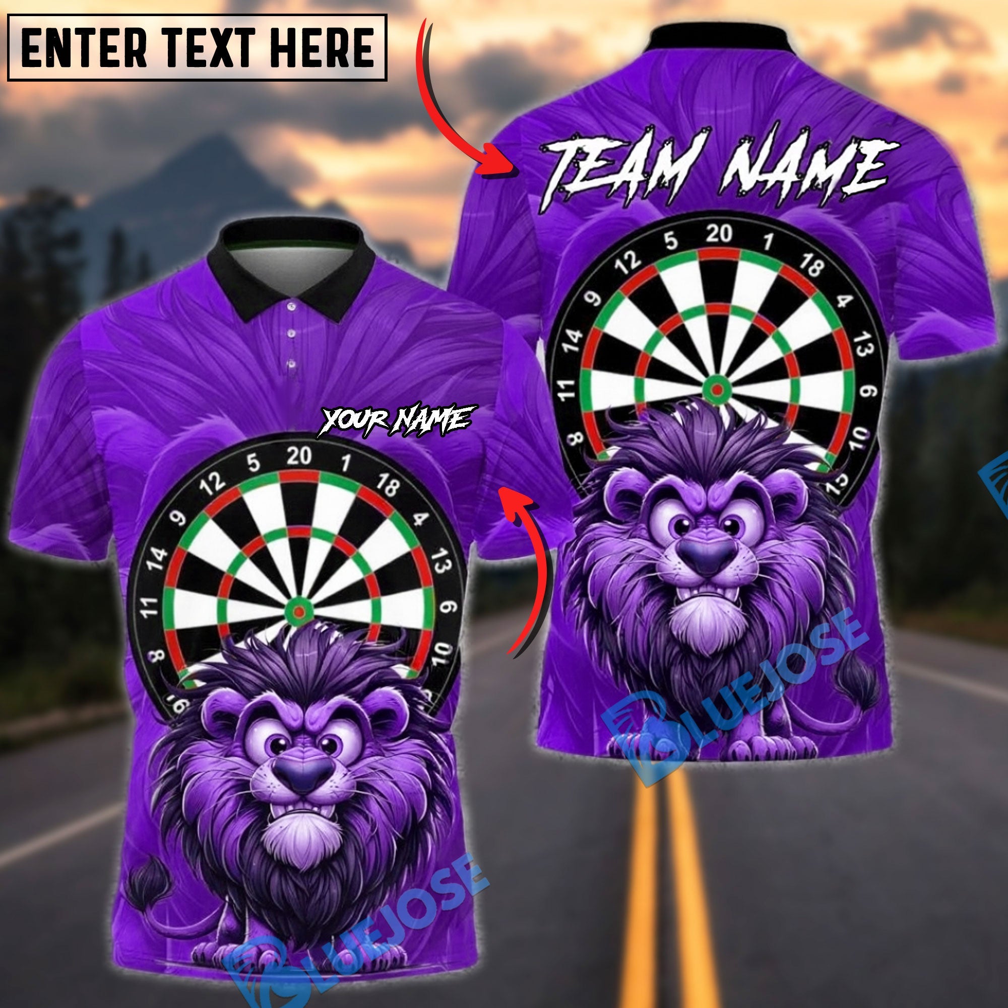 BlueJose Darts Lion Dartboard Cartoon Cute Animal Multicolor Options Personalized Name Shirt (4 Colors)