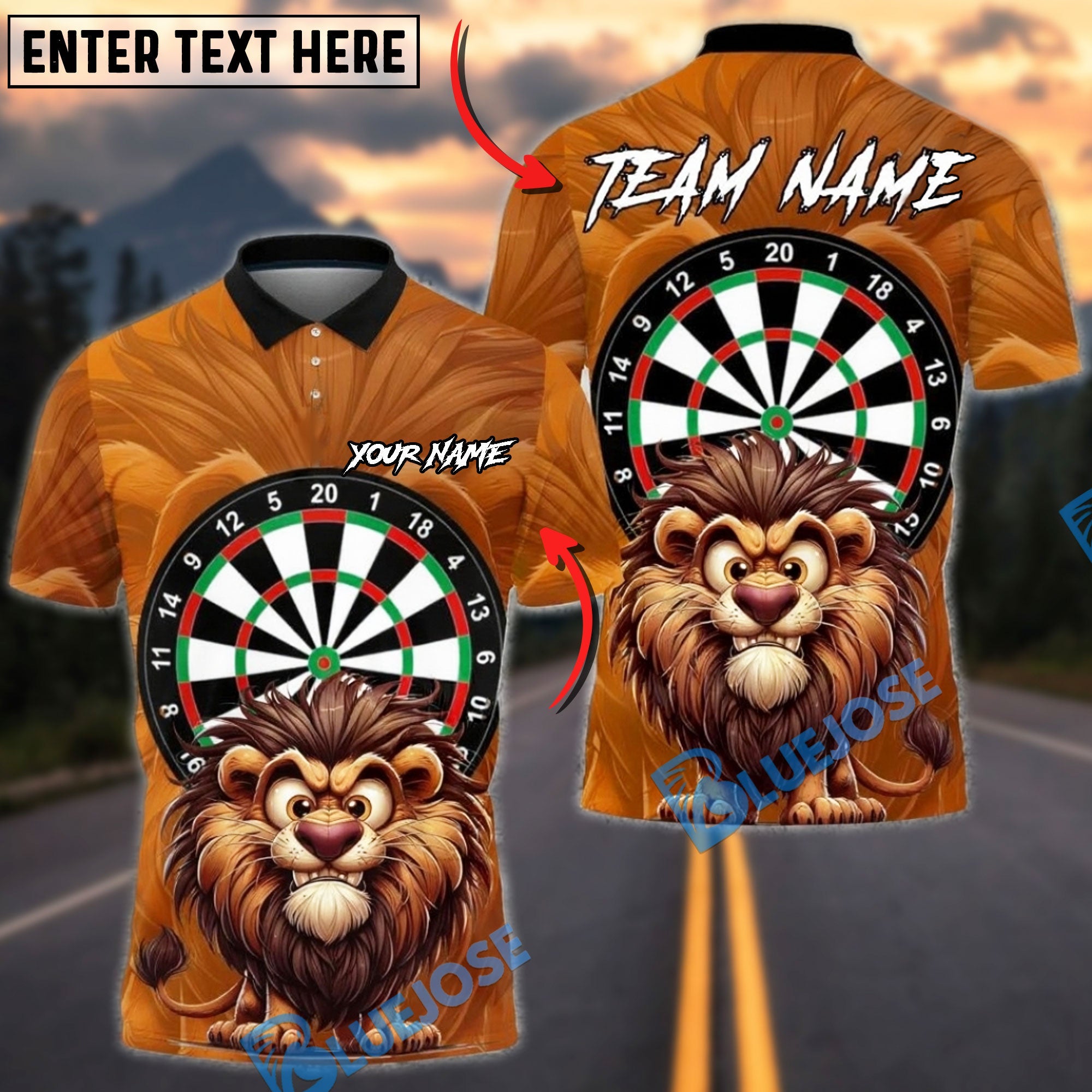BlueJose Darts Lion Dartboard Cartoon Cute Animal Multicolor Options Personalized Name Shirt (4 Colors)