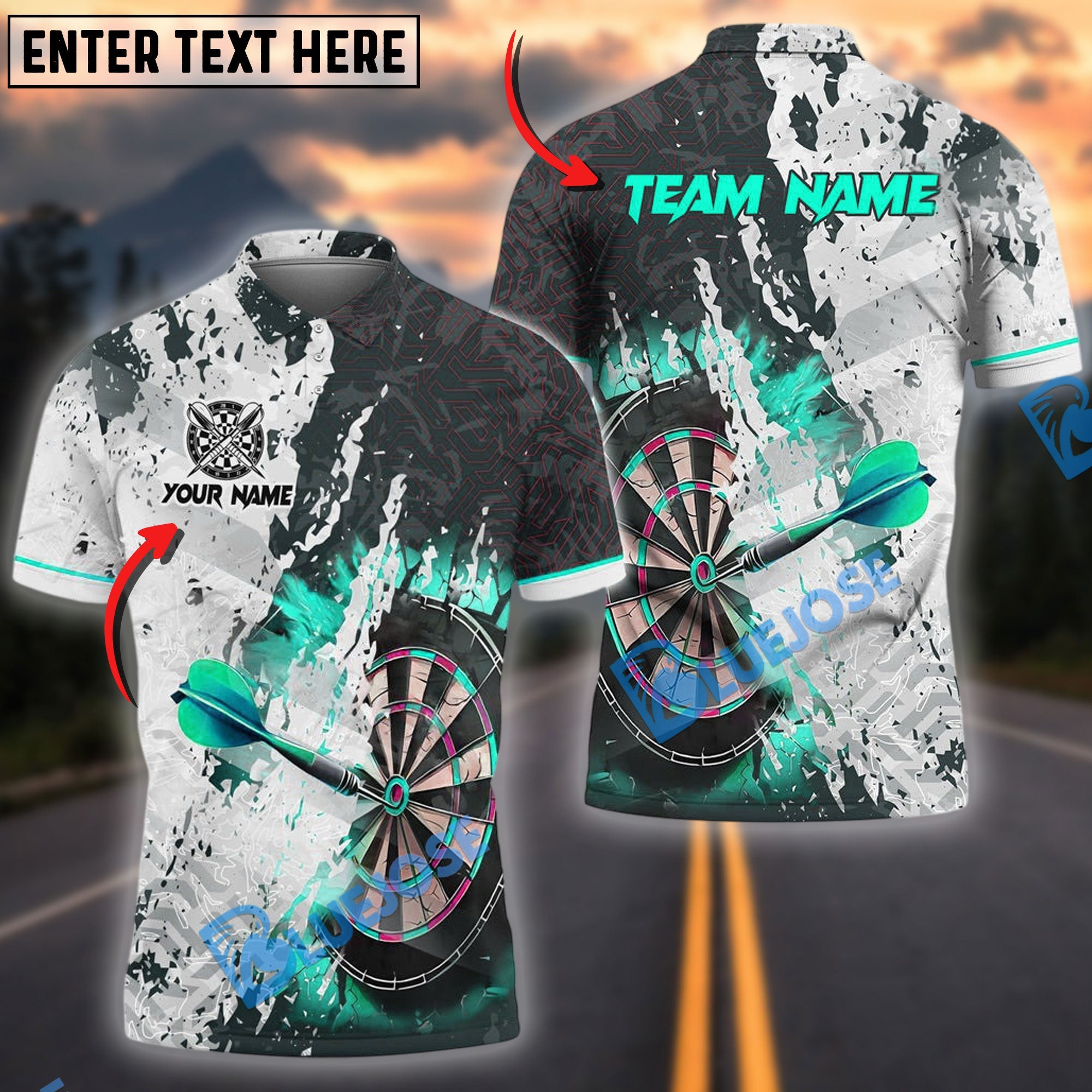 BlueJose Darts Black Digital Circuit Pattern Multicolor Options Personalized Name Pocket Shirt (4 Colors)