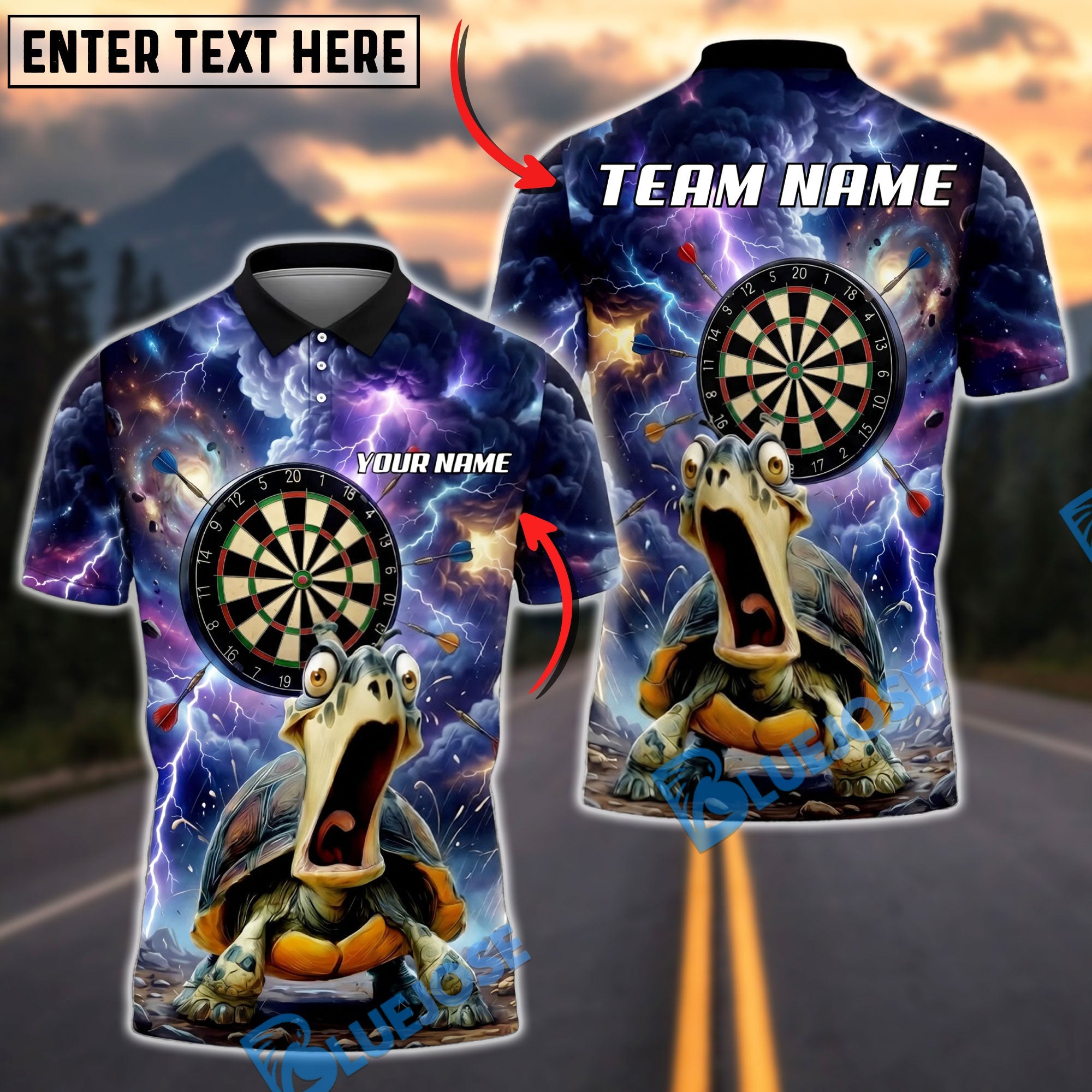 BlueJose Darts Thunder Panic Turtle Dartboard Personalized Name Shirt