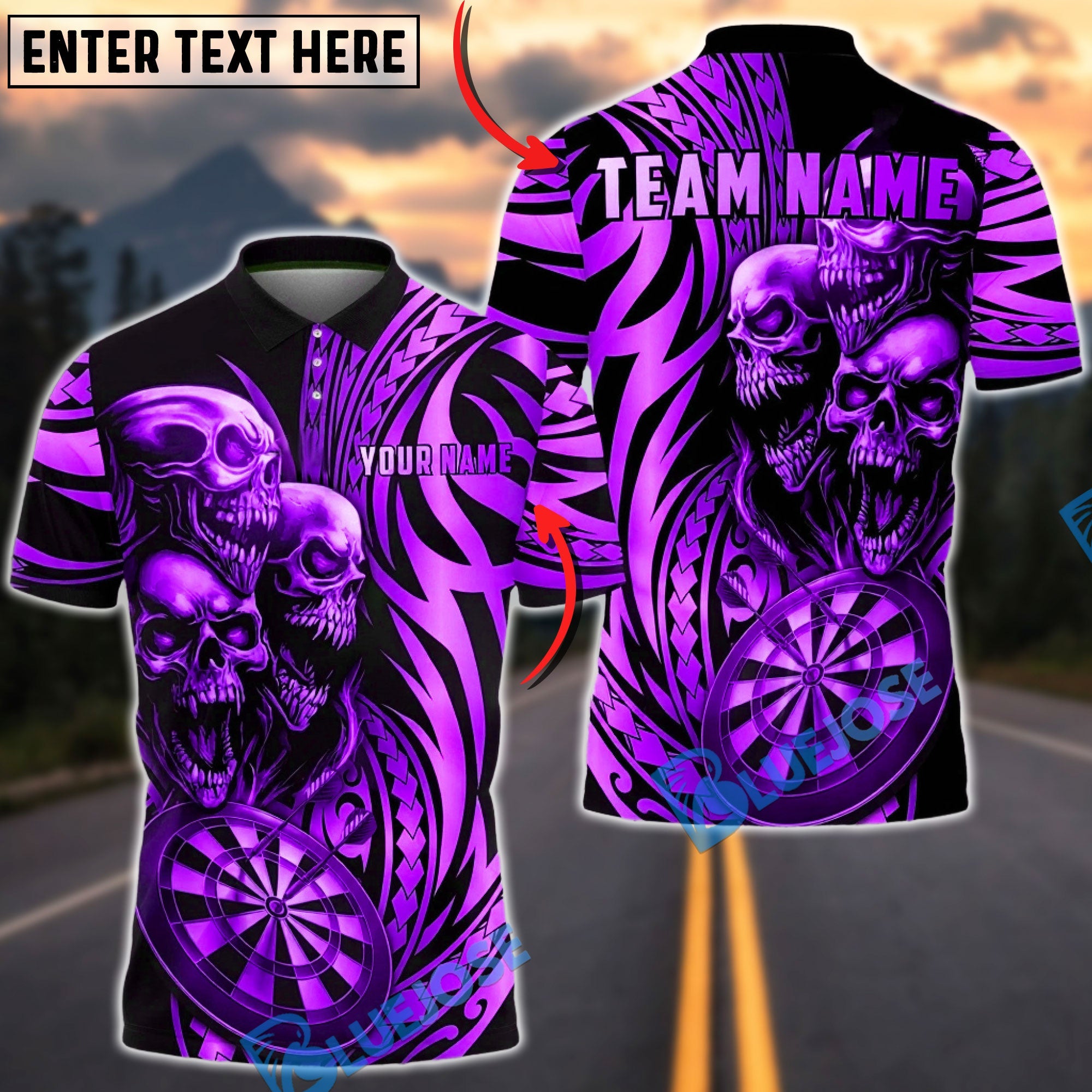 BlueJose Darts Skull Maori Dartboard Golden Gradient Style Multicolor Options Personalized Name Shirt (6 Colors)