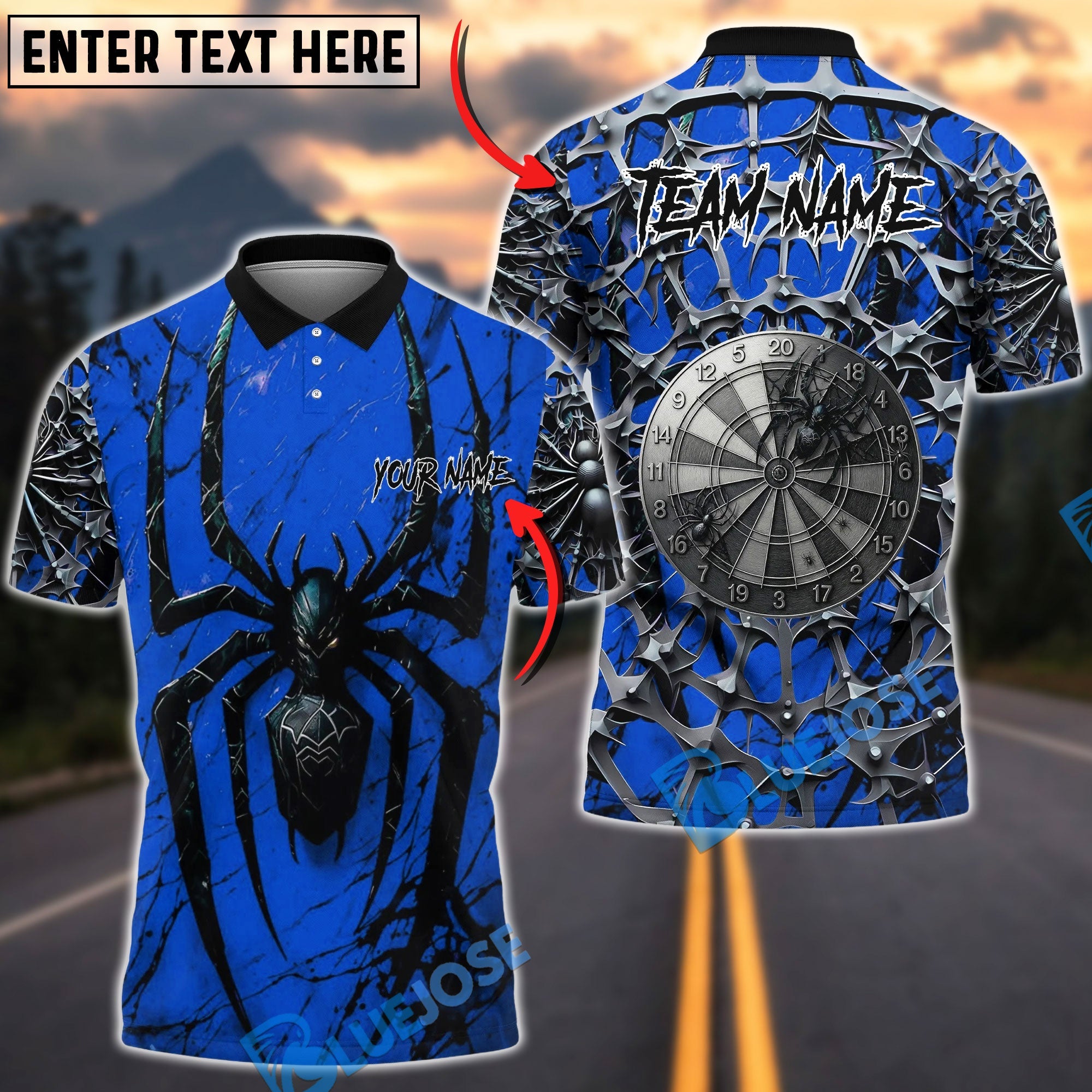 BlueJose Darts Black Widow Spider Web 2 Multicolor Options Personalized Name Shirt (4 Colors)