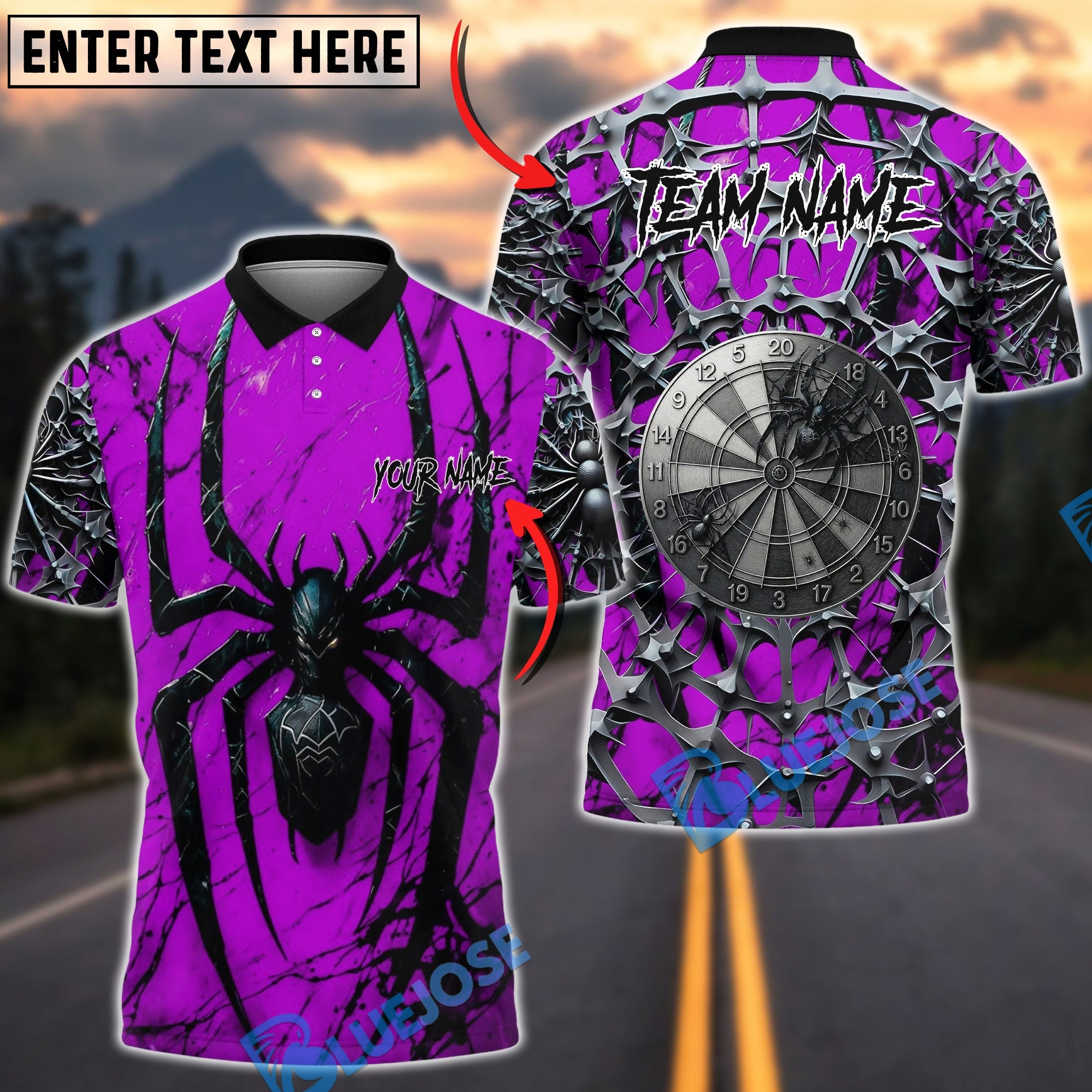 BlueJose Darts Black Widow Spider Web 2 Multicolor Options Personalized Name Shirt (4 Colors)