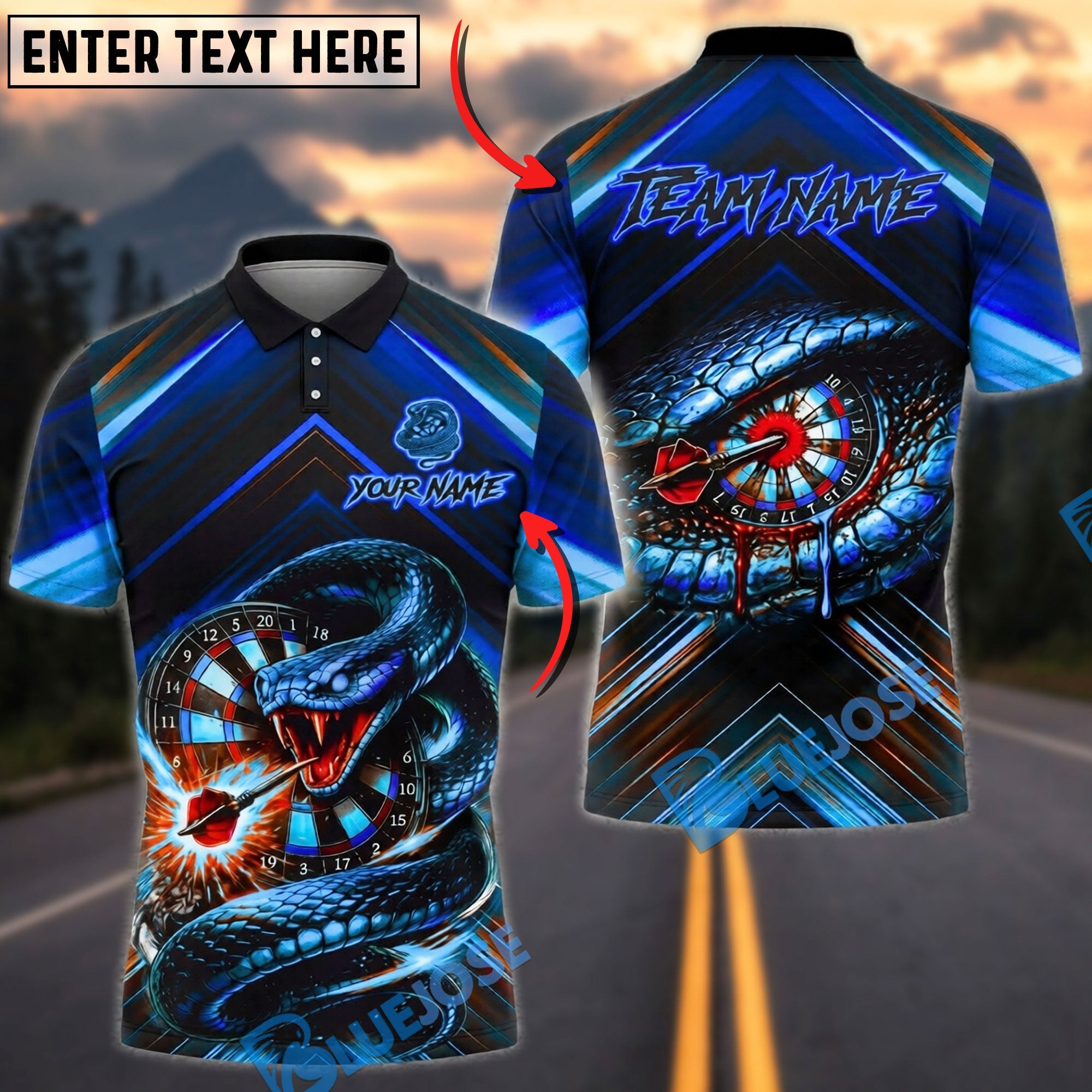 BlueJose Darts Snake Attack Dartboard Venom Strike Graphic Personalized Name, Team Name Unisex Shirt (4 Colors)