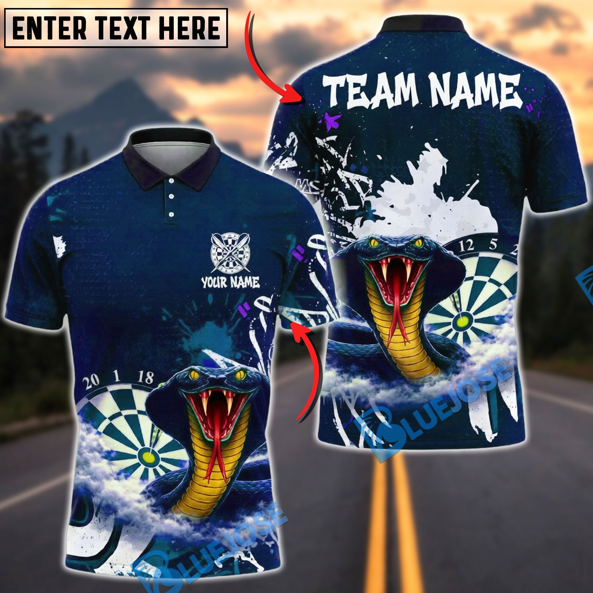 BlueJose Darts Cobra Dartboard Storm Cloud Fantasy Personalized Name, Team Name Unisex Shirt (4 Colors)