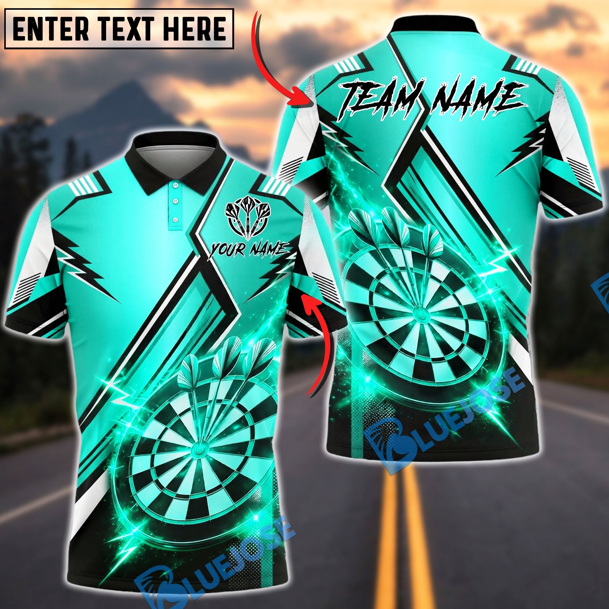 BlueJose Darts Lightning Strike Dartboard Luxury Sport Design Personalized Name, Team Name Unisex Shirt (6 Colors)