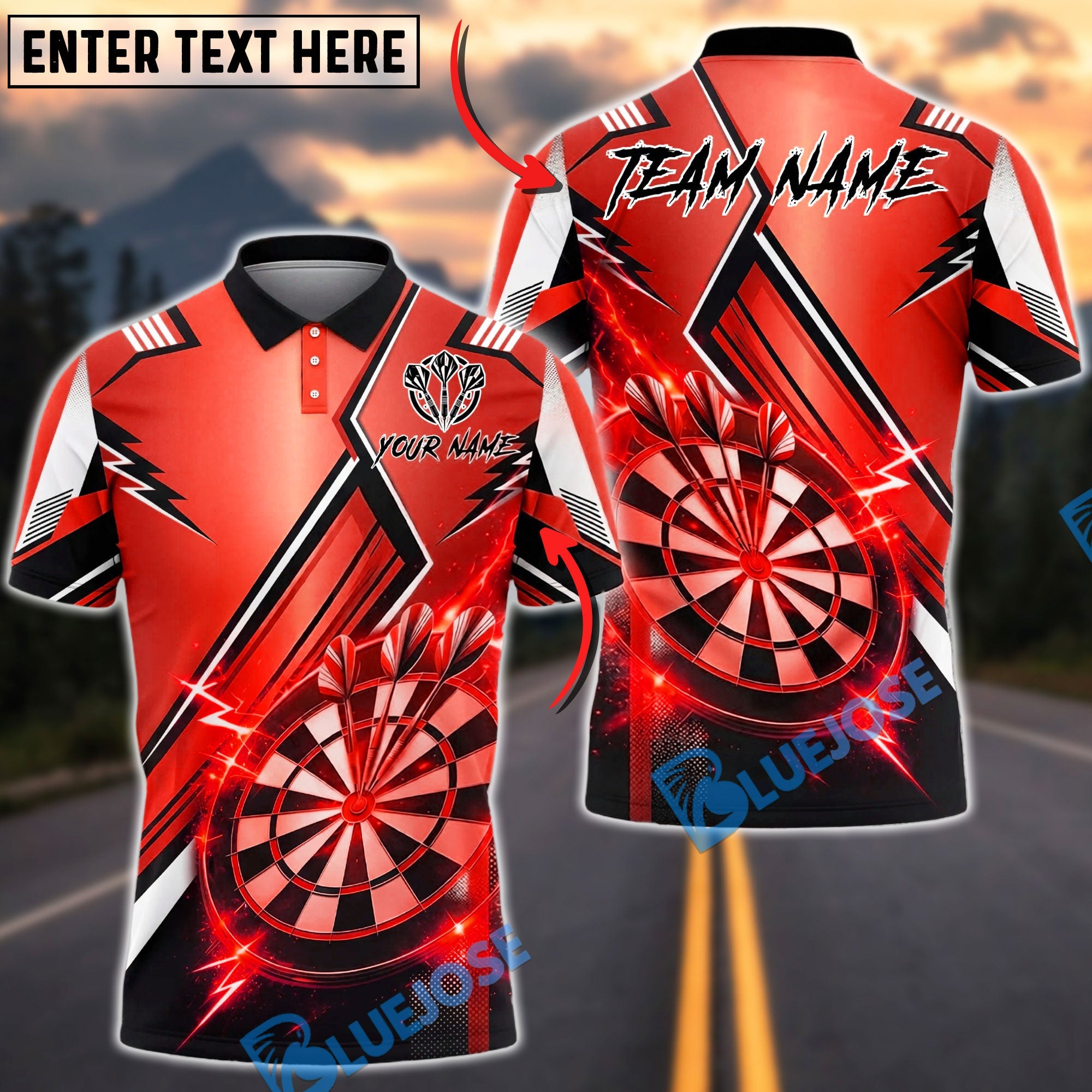 BlueJose Darts Lightning Strike Dartboard Luxury Sport Design Personalized Name, Team Name Unisex Shirt (6 Colors)