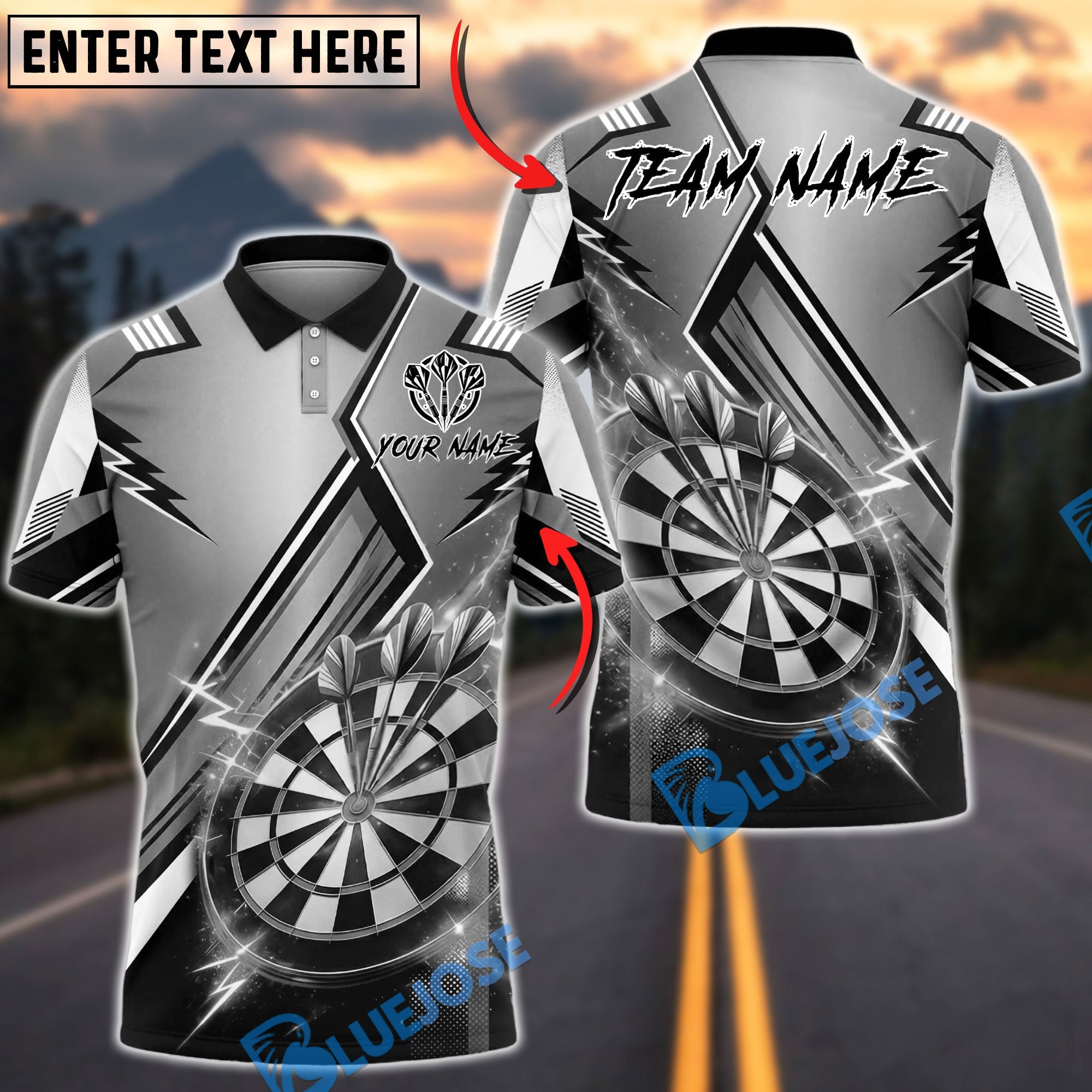 BlueJose Darts Lightning Strike Dartboard Luxury Sport Design Personalized Name, Team Name Unisex Shirt (6 Colors)