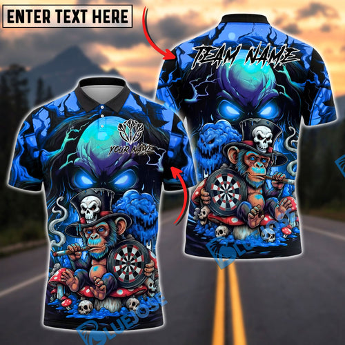 BlueJose Darts Alien Monkey Skull Fantasy Cartoon Graphic Personalized Name, Team Name Unisex Shirt (4 Colors)