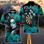 BlueJose Darts Gothic Girl Roses Dark Art Personalized Name, Team Name Unisex Shirt (4 Colors)