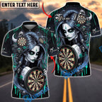 BlueJose Darts Horror Skull Girl Bloody Gothic Style Personalized Name, Team Name Unisex Shirt (4 Colors)