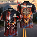 BlueJose Darts American Flag Fire Skull Graphic Dartboard Personalized Name Shirt