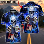BlueJose Darts American Flag Skull Lightning Dartboard Dark Electric Personalized Name, Team Name Unisex Shirt (6 Colors)