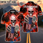 BlueJose Darts American Flag Skull Lightning Dartboard Dark Electric Personalized Name, Team Name Unisex Shirt (6 Colors)