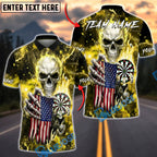 BlueJose Darts American Flag Skull Lightning Dartboard Dark Electric Personalized Name, Team Name Unisex Shirt (6 Colors)