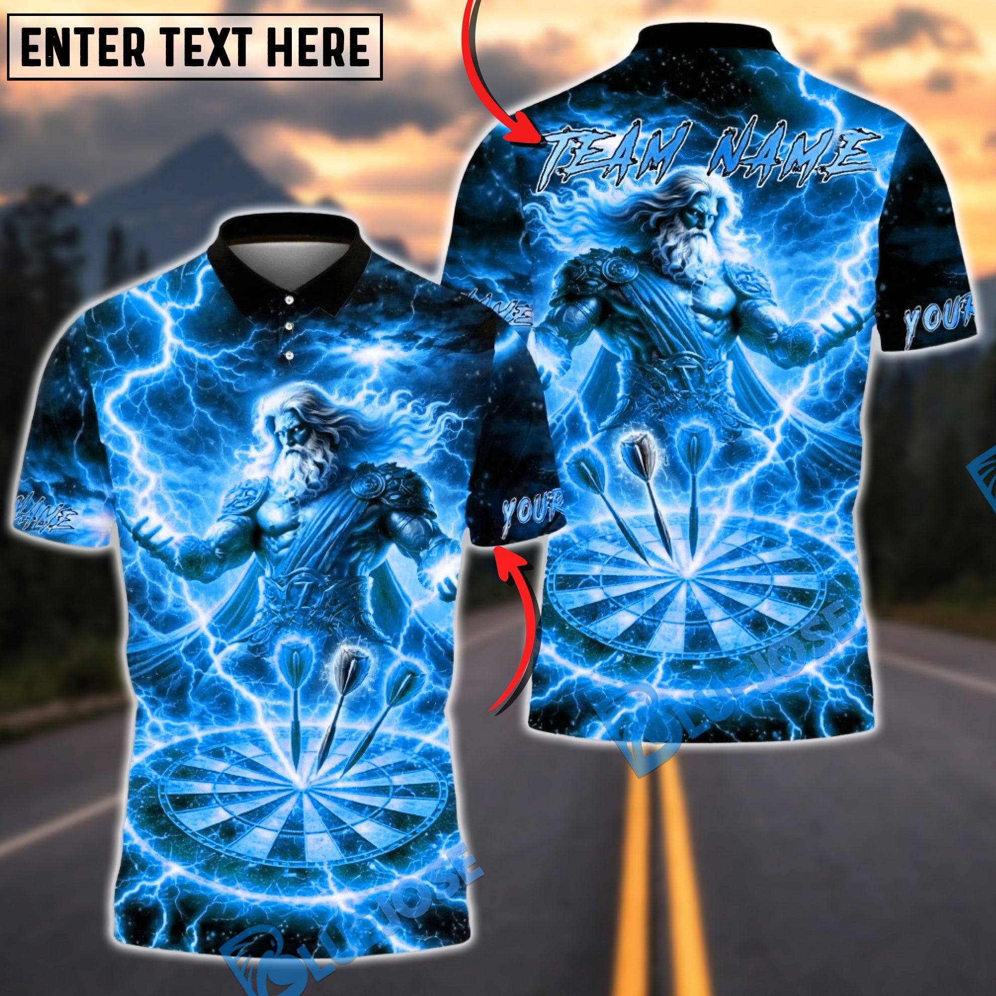 BlueJose Darts Thunder God Lightning Power Multicolor Options Personalized Name Shirt (6 Colors)