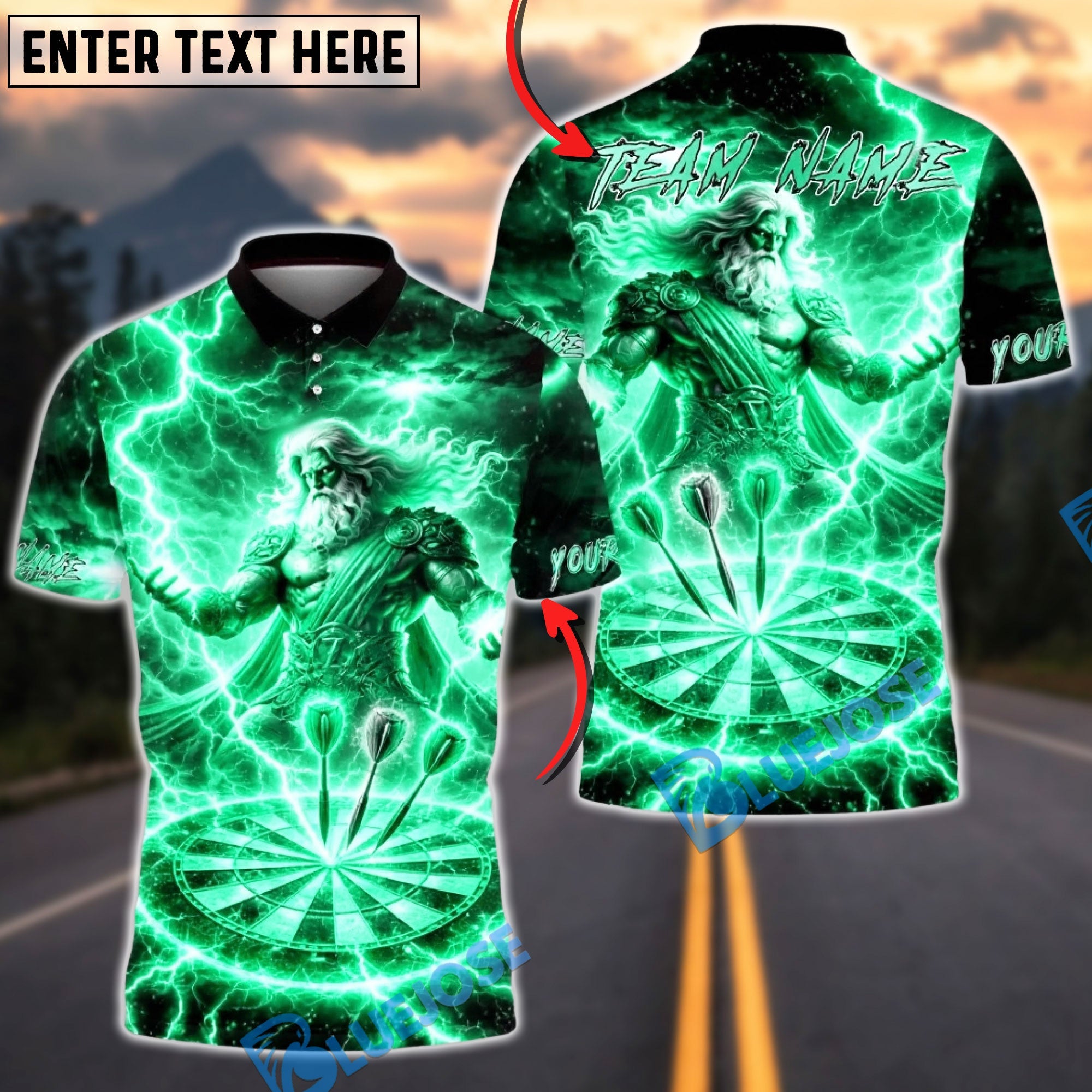 BlueJose Darts Thunder God Lightning Power Multicolor Options Personalized Name Shirt (6 Colors)