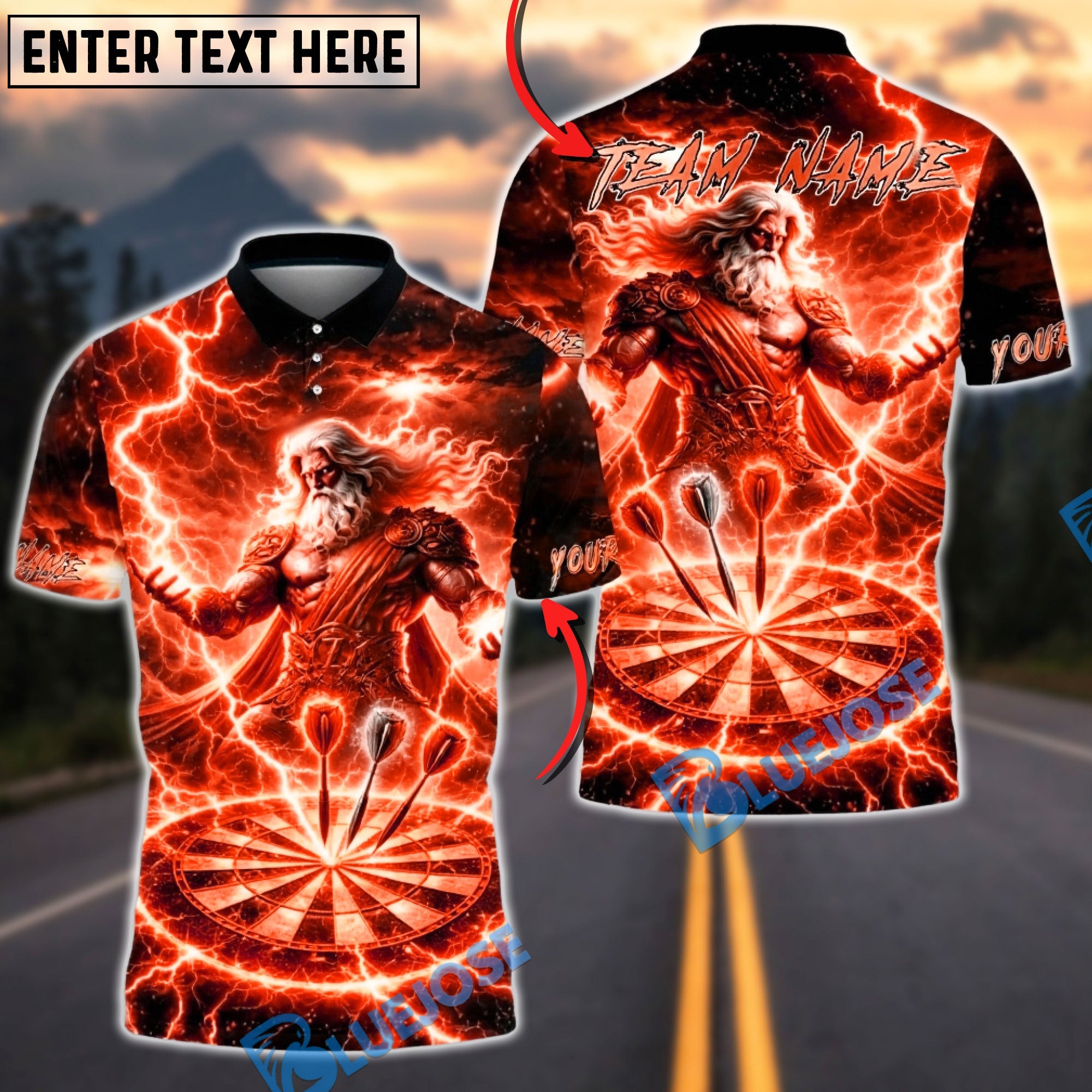 BlueJose Darts Thunder God Lightning Power Multicolor Options Personalized Name Shirt (6 Colors)