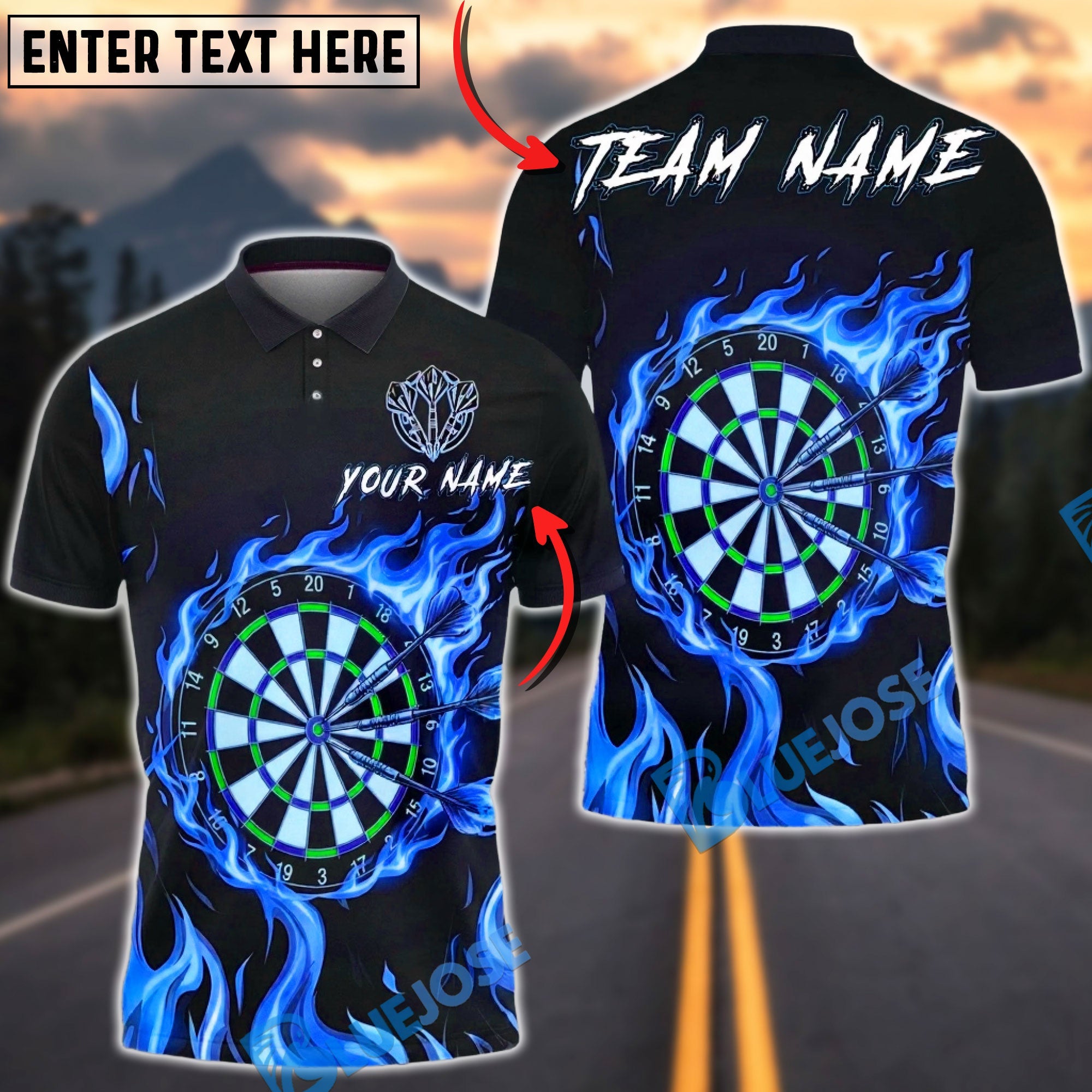 BlueJose Darts Neon Flame Dartboard Target Multicolor Options Personalized Name Shirt (4 Colors)