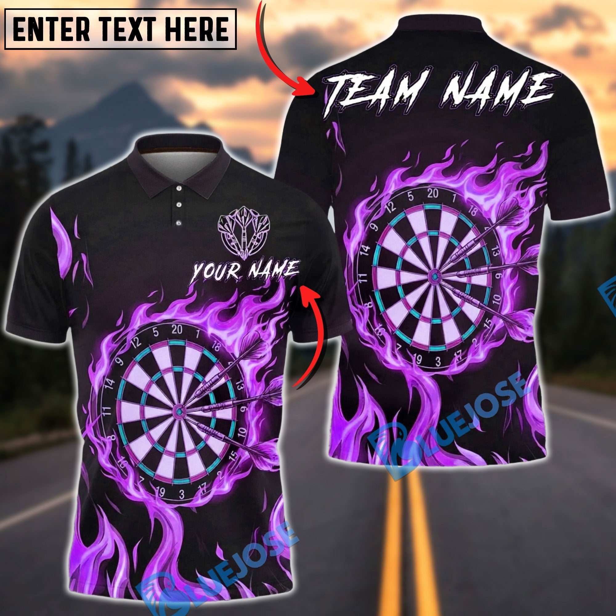 BlueJose Darts Neon Flame Dartboard Target Multicolor Options Personalized Name Shirt (4 Colors)