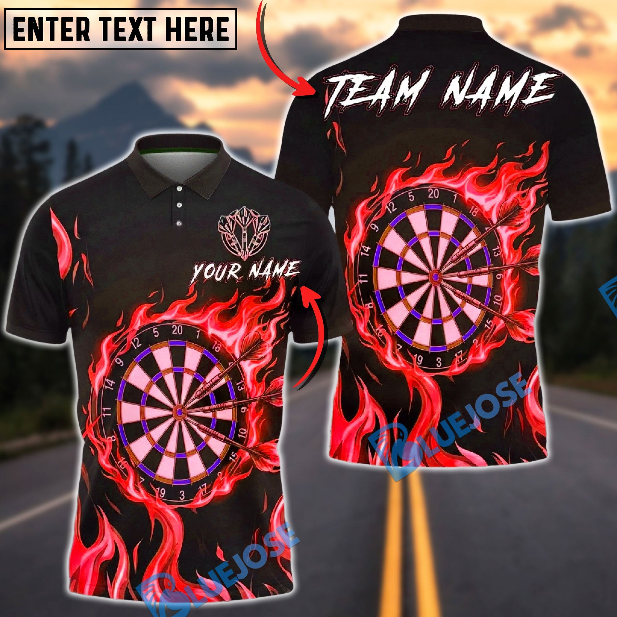 BlueJose Darts Neon Flame Dartboard Target Multicolor Options Personalized Name Shirt (4 Colors)