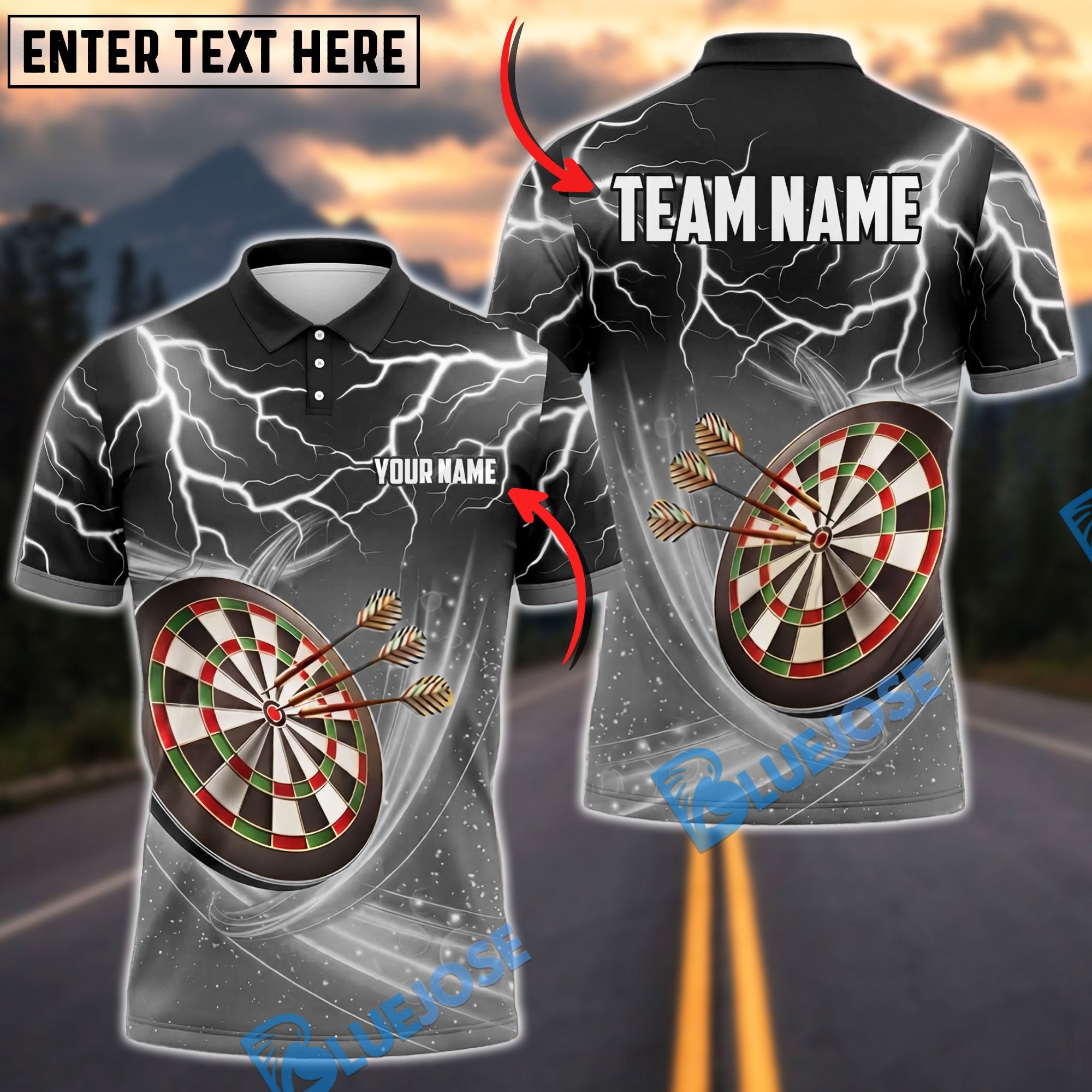 BlueJose Darts Lightning Dartboard Bullseye Personalized Name, Team Name Unisex Shirt (6 Colors)
