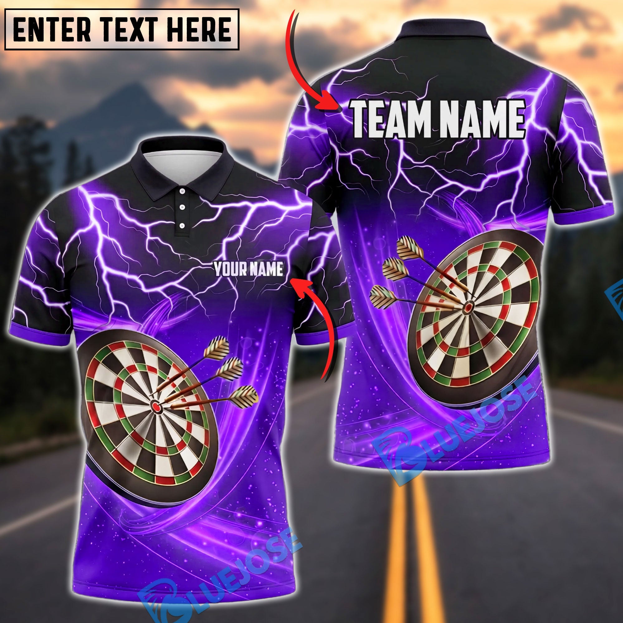 BlueJose Darts Lightning Dartboard Bullseye Personalized Name, Team Name Unisex Shirt (6 Colors)