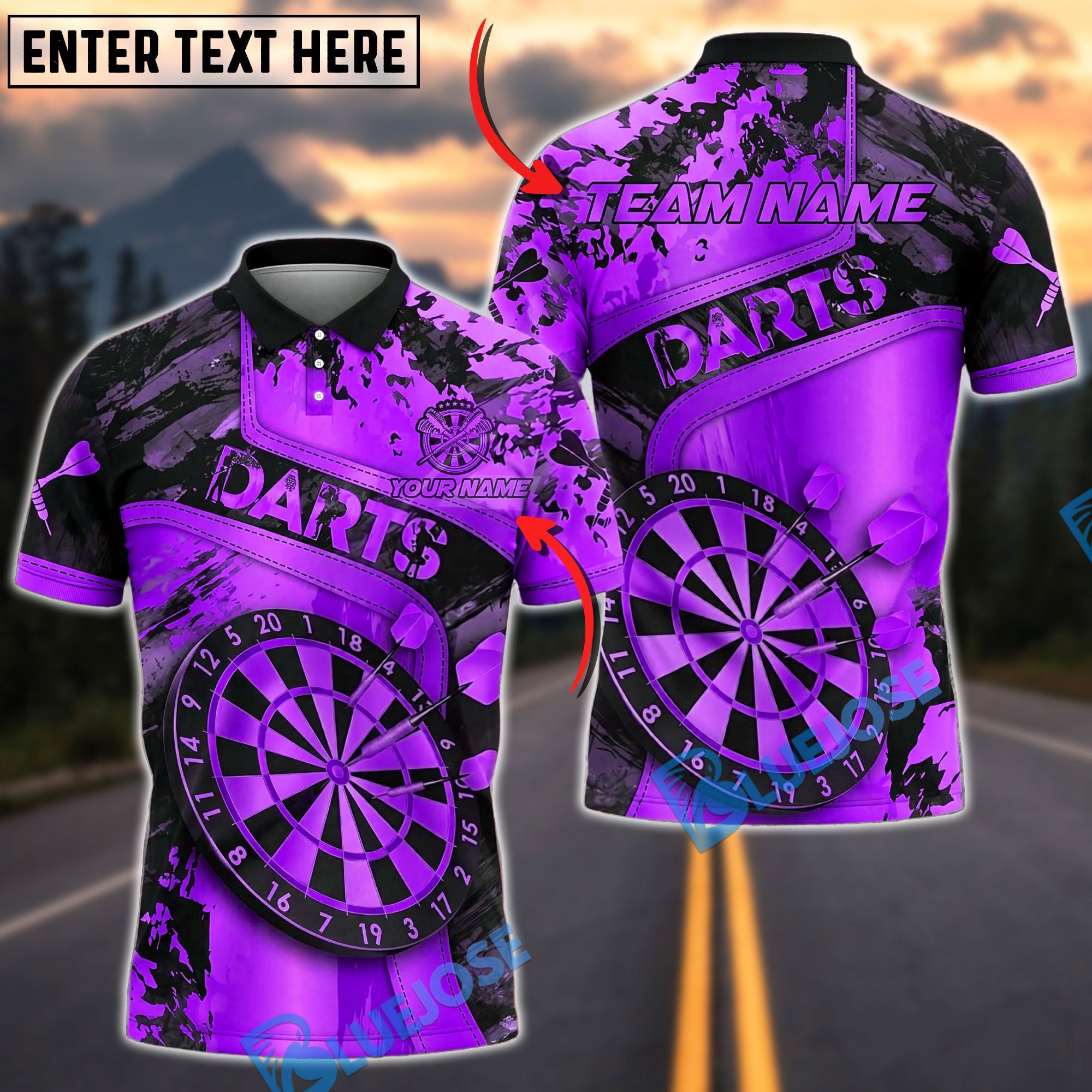 BlueJose Darts Gold Grunge Dartboard Graphic Personalized Name, Team Name Unisex Shirt (6 Colors)