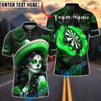 BlueJose Darts Dartboard Day of the Dead Girl Roses Skull Art Personalized Name, Team Name Unisex Shirt (6 Colors)
