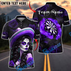 BlueJose Darts Dartboard Day of the Dead Girl Roses Skull Art Personalized Name, Team Name Unisex Shirt (6 Colors)