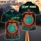 BlueJose Darts Halloween Pumpkin Dartboard Neon Glow Personalized Name, Team Name Unisex Shirt (4 Colors)