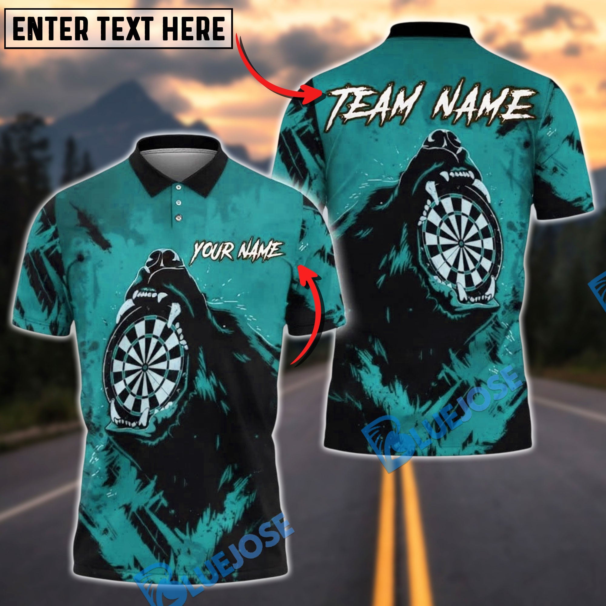 BlueJose Darts Bear Claw Scratch Dartboard Personalized Name, Team Name Unisex Shirt (4 Colors)