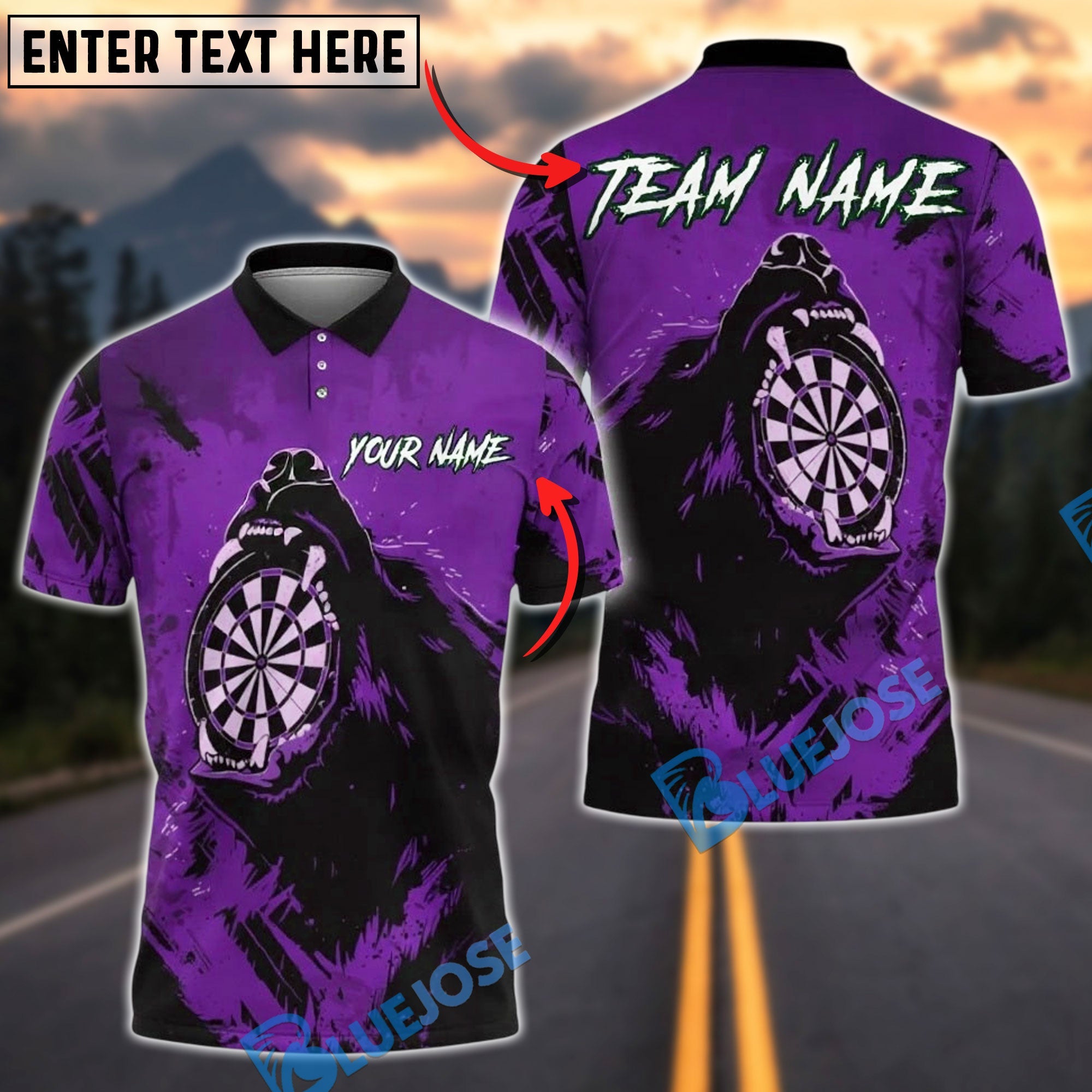 BlueJose Darts Bear Claw Scratch Dartboard Personalized Name, Team Name Unisex Shirt (4 Colors)