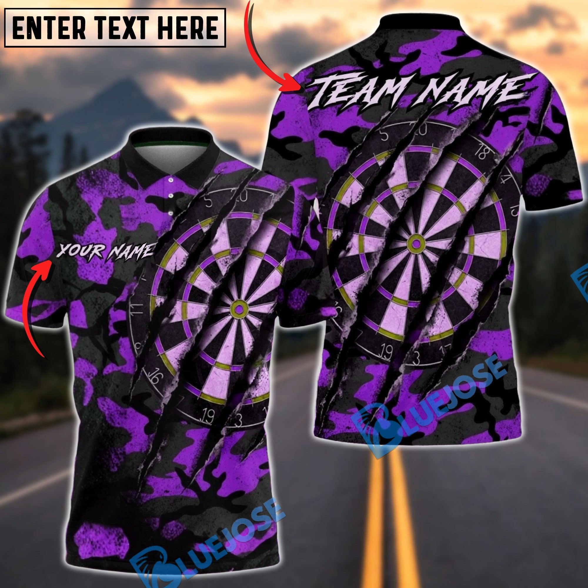 BlueJose Darts Black Camouflage Multicolor Options Personalized Name Shirt (4 Colors)