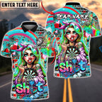 BlueJose Darts Graffiti Girl Street Art Funny Sht Arrow Personalized Name, Team Name Unisex Shirt (4 Colors)