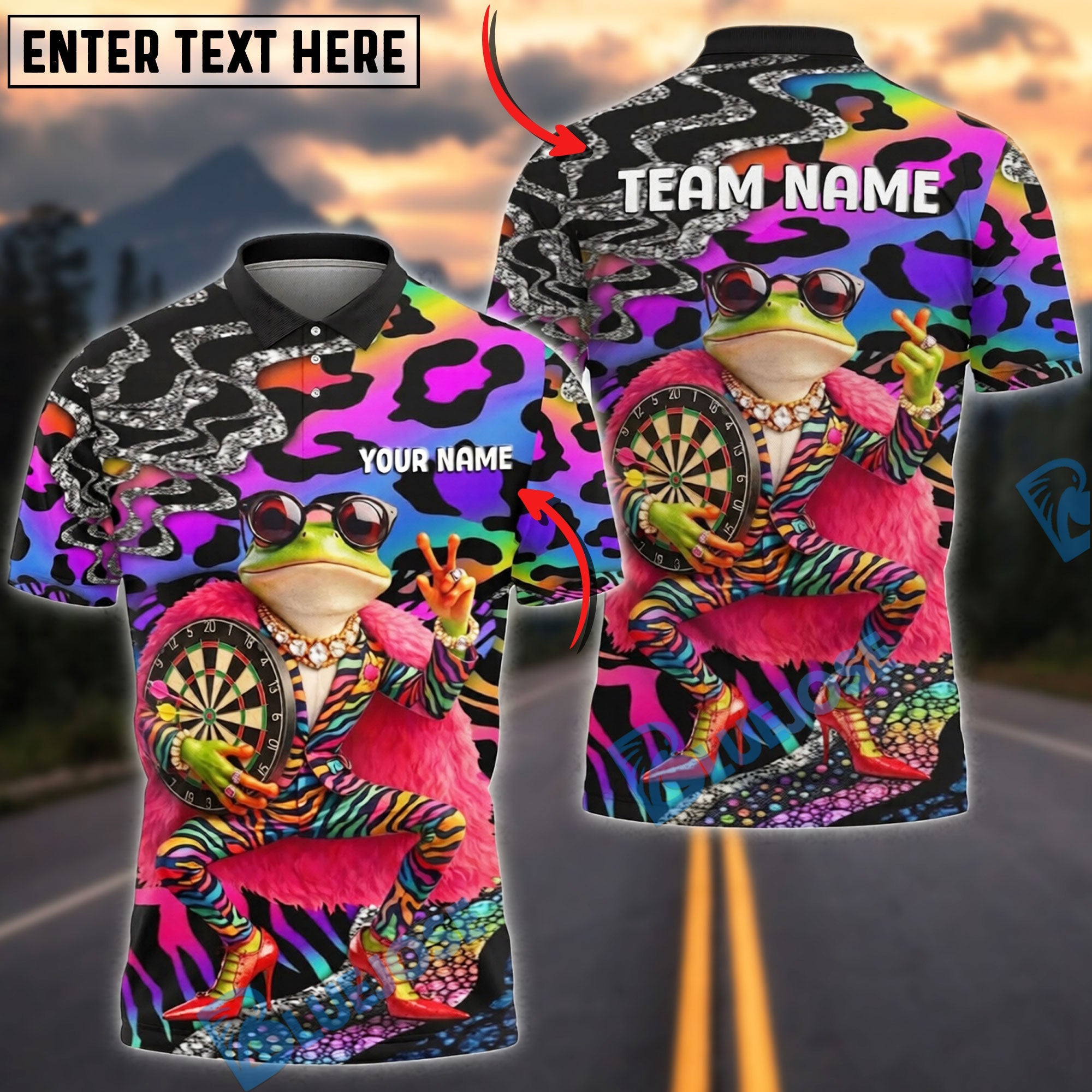 BlueJose Darts Funny Fashion Frog Rainbow Leopard Personalized Name Shirt