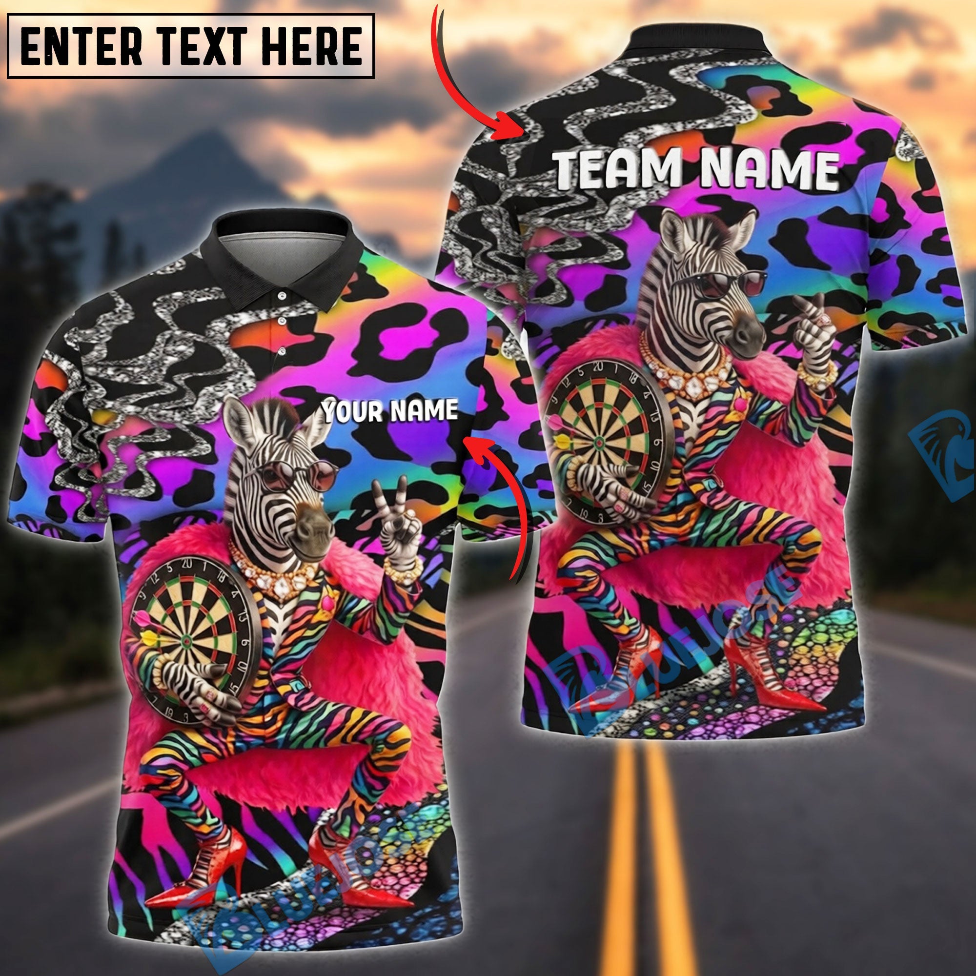 BlueJose Darts Funny Fashion Zebra Rainbow Leopard Personalized Name Shirt