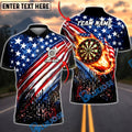 BlueJose Darts USA Flag Flaming Dartboard Patriotic Player Design Personalized Name Shirt