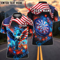 BlueJose Darts Patriotic American Flag Statue of Liberty Eagle Fireworks Personalized Name Shirt