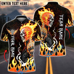BlueJose Darts Flaming Biker Skull Middle Finger Multicolor Options Personalized Name Shirt (4 Colors)