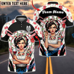 BlueJose Darts Retro Pinup Lady Floral Dartboard Personalized Name, Team Name Unisex Shirt (6 Colors)