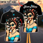 BlueJose Darts Pinup Girl Retro Style Multicolor Options Personalized Name Shirt (4 Colors)