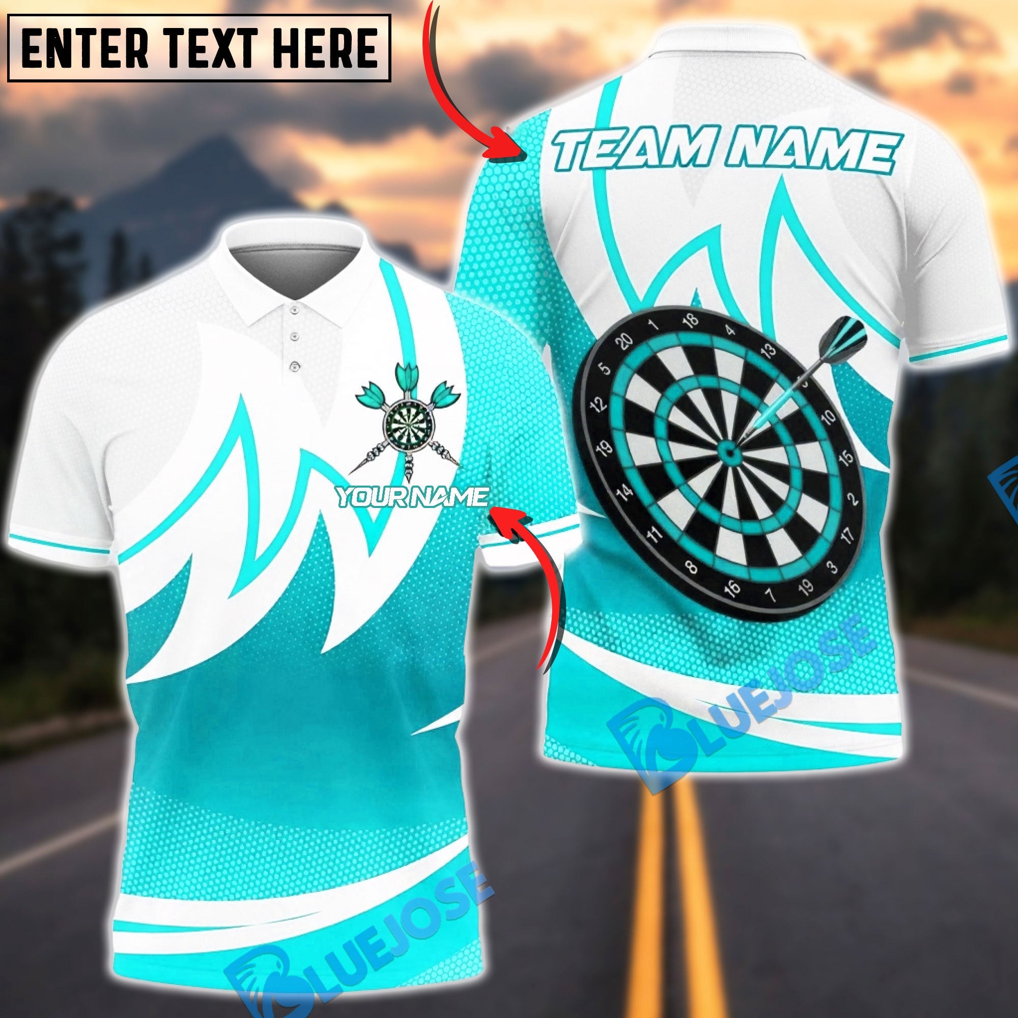 BlueJose Darts Fire Modern Style Dartboard Multicolor Options Personalized Name Shirt (4 Colors)