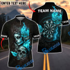BlueJose Darts Skull and Rose Flame Design Personalized Name, Team Name Unisex Shirt (4 Colors)