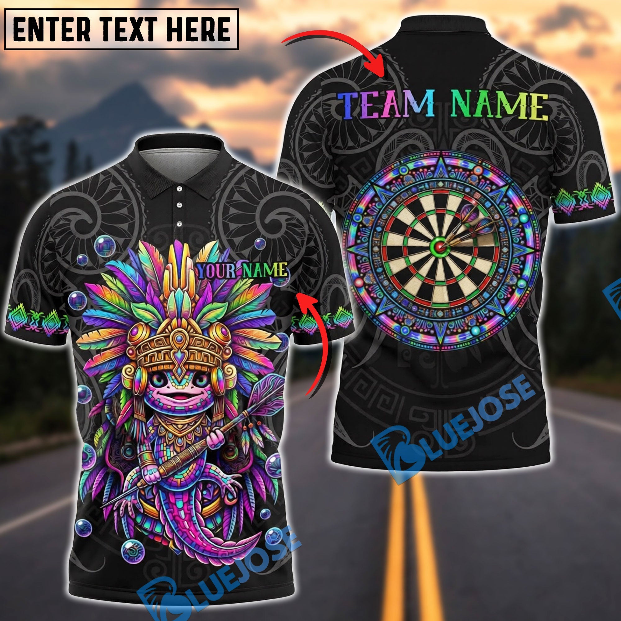 BlueJose Darts Lizard Warrior Tribal Headdress Personalized Name Shirt