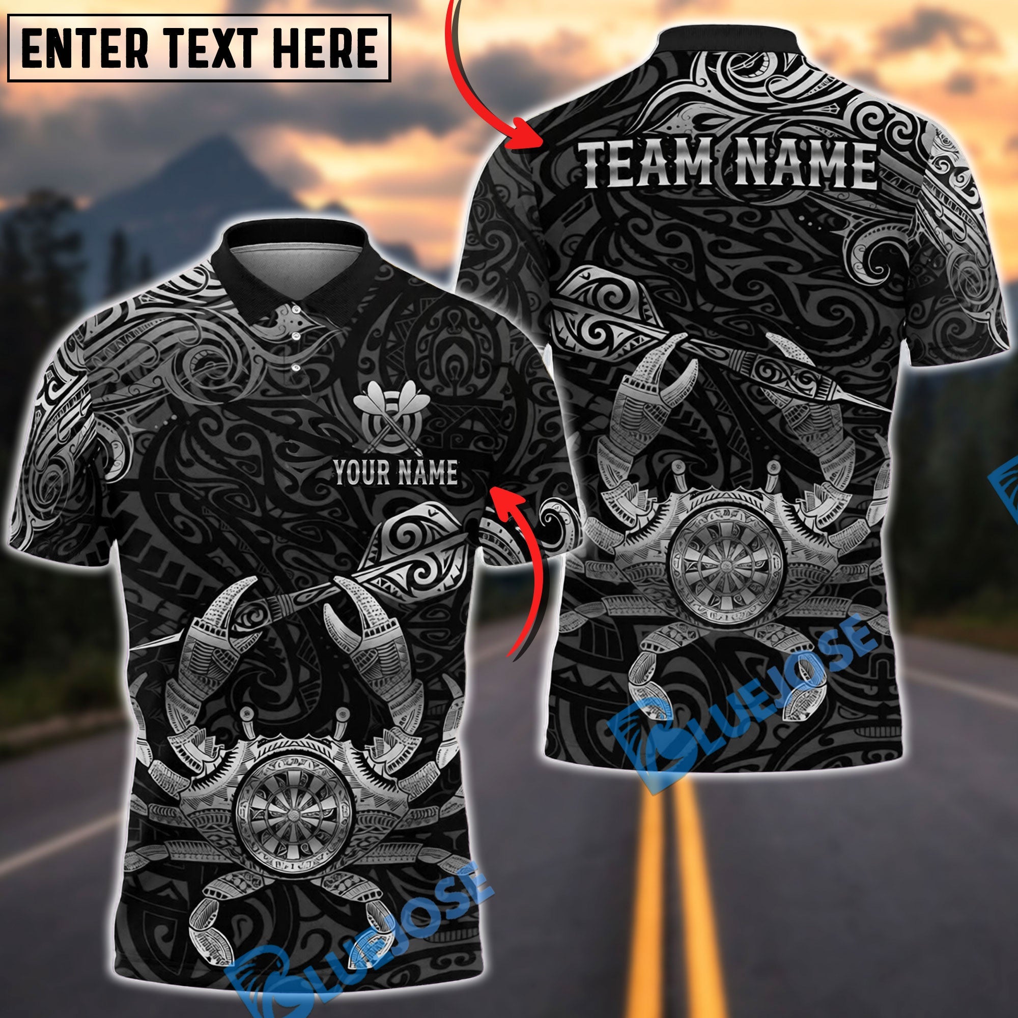 BlueJose Darts Tribal Crab Dartboard Personalized Name, Team Name Unisex Shirt (6 Colors)